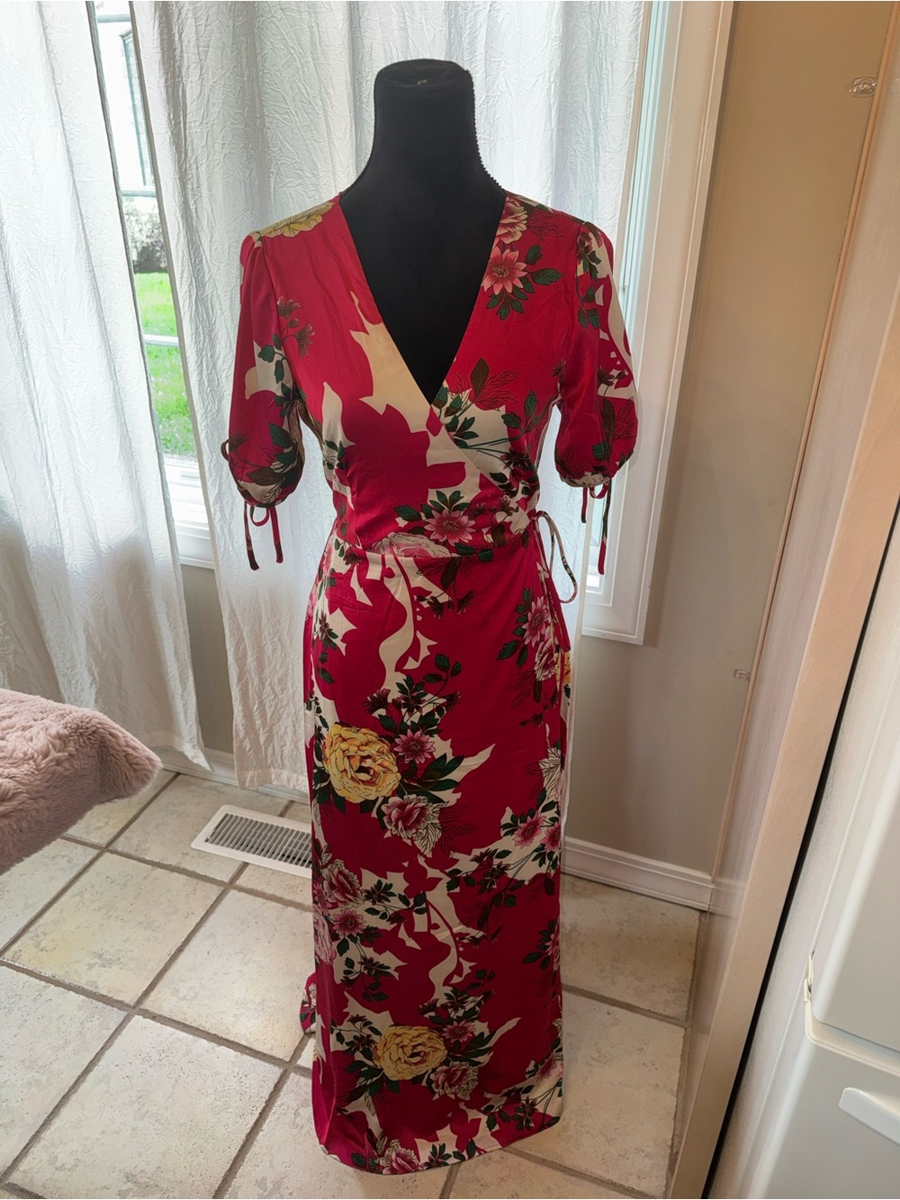 Lulu's Red Floral Wrap Maxi Dress